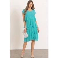 Klass. Women's Embellished Layered Short Sleeve Dress in Aqua | Size: 14