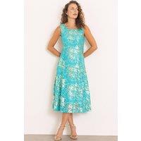 Anna Rose Women's Foil Print Sleeveless Lace Midi Dress in Aqua | Size: 10