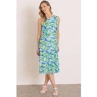 Klass. Women's Printed Drape Front Mesh Dress in Blue | Size: 20