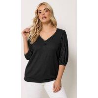Yours Women's Puff Sleeve Top in Black | Size: 18