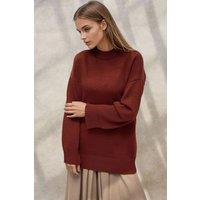Hiccup Women's Thick Knit Crew Neck Long Sweater in Dark Brown | Size: Small