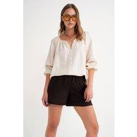 MixRay Women's Buttoned Muslin Blouse in Medium Beige