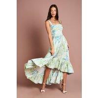 Coast Women's Printed Glossy Organza Tiered Hi-Lo Maxi Dress in Green | Size: 12