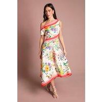 Coast Women's Off The Shoulder Asymmetric Printed Satin Midi Dress in Ivory | Size: 12