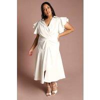 Coast Women's Plus Short Sleeve V Neck Wrap Front Midi Dress in Ivory | Size: 18