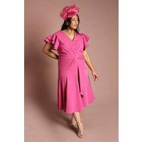 Coast Women's Plus Short Sleeve V Neck Wrap Front Midi Dress in Magenta | Size: 24
