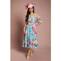 Coast Women's Petite Lisa Tan Bardot Full Skirt Midi Dress in Blue | Size: 6