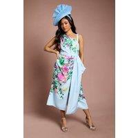 Coast Women's Petite Lisa Tan Placement Print Satin Floral Bow Detail Midi Dress in Sage | Size: 8