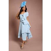 Coast Women's Petite Lisa Tan Statement Bow Crepe Midi Dress in Pale Blue | Size: 10