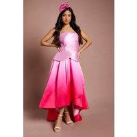 Coast Women's Petite Lisa Tan 3D Floral Ombre Printed Midi Dress in Pink | Size: 10