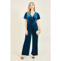 Yumi Women's Teal Velvet Jumpsuit | Size: 12