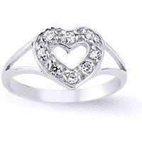 Jewelco London Women's Silver CZ Split Shoulder Love Heart Dress Ring | Size: H