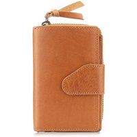 PRIMEHIDE Women's Bifold Purse - Real Leather, RFID Secure, 18 Card Slots in Tan