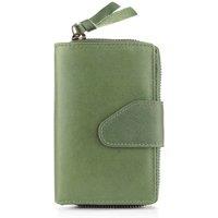 PRIMEHIDE Women's Bifold Purse - Real Leather, RFID Secure, 18 Card Slots in Green