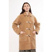 Louche Women's Narimane Borg Duffle Coat - Camel in Beige | Size: 8