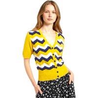 Louche Women's Jeanie Zig Zag Stripe Short Sleeve Cardigan Mustard in Yellow | Size: 8