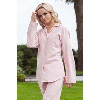 British Boxers Women's Powder Pink 'Herringbone' Brushed Cotton Pyjama Set in Light Pink | Size: Small