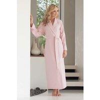 British Boxers Women's Powder Pink 'Herringbone' Brushed Cotton Dressing Gown in Light Pink | Size: Small