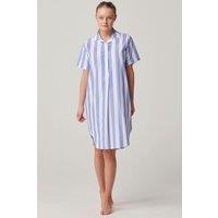 British Boxers Women's "Boat Blue" Stripe Crisp Cotton Short Sleeve Nightshirt in Light Blue | Size: Small