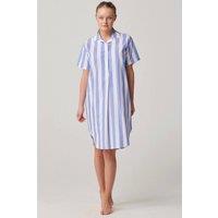 British Boxers Women's "Boat Blue" Stripe Crisp Cotton Short Sleeve Nightshirt in Light Blue | Size: XL