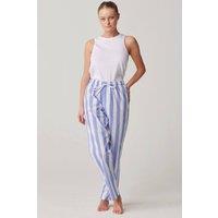British Boxers Women's "Boat Blue" Stripe Crisp Cotton Pyjama Trousers in Light Blue | Size: XL