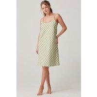 British Boxers Women's "Field Green" Gingham Crisp Cotton Strappy Nightdress in Light Green | Size: XL