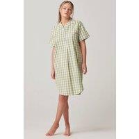 British Boxers Women's "Field Green" Gingham Crisp Cotton Short Sleeve Nightshirt in Light Green | Size: Medium