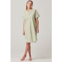 British Boxers Women's "Field Green" Gingham Crisp Cotton Short Sleeve Nightshirt in Light Green | Size: 2XL