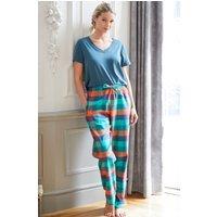 British Boxers Women's "Acorn Squash" Check Brushed Cotton Pyjama Trousers in Teal | Size: Medium