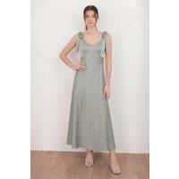 Maya Deluxe Women's Tie-Shoulder Satin Maxi Dress in Green | Size: 12