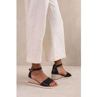 Where's That From Women's 'Dusk' Wide Fit Wedge Shoes With Buckle Ankle Strap in Black | Size: 4