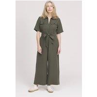 Finery London Women's Marie Wide Leg Cropped Jumpsuit in Olive | Size: 8