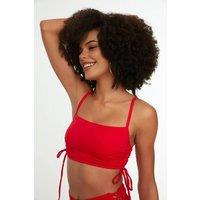 WOVCOR Women's Square Neck Ruched Side Detail Bikini Top in Red | Size: 6
