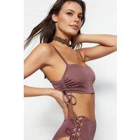WOVCOR Women's Square Neck Ruched Side Detail Bikini Top in Brown | Size: 8
