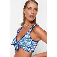 WOVCOR Women's Embroidered Tie Front Triangle Bikini Top | Size: 8