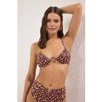WOVCOR Women's Leopard Print V Wire Padded Balconette Bikini Top with Halterneck | Size: 6