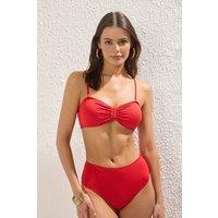 WOVCOR Women's Ruched Strapless Padded Bandeau Bikini Top with Adjustable Straps in Red | Size: 6