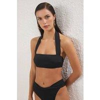 WOVCOR Women's Strapless Bandeau Bikini Top with Halterneck Support Strap in Black | Size: 6