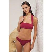 WOVCOR Women's Strapless Bandeau Bikini Top with Halterneck Support Strap in Burgundy | Size: 6