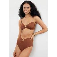 WOVCOR Women's High Waist Hardware Detail Shaping Bikini Bottom with Front Accent in Brown | Size: 10