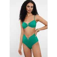 WOVCOR Women's High Waist Hardware Detail Shaping Bikini Bottom with Front Accent in Emerald | Size: 8
