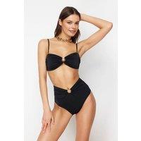 WOVCOR Women's High Waist Hardware Detail Shaping Bikini Bottom with Front Accent in Black | Size: 12