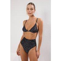 WOVCOR Women's Polka Dot Printed High Waist Shaping Bikini Bottom with Ruched Detail | Size: 8