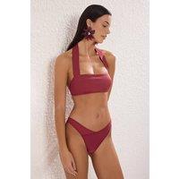 WOVCOR Women's V Cut High Leg Minimal Bikini Bottom with Contoured Fit in Burgundy | Size: 6