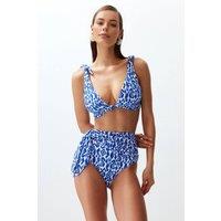 WOVCOR Women's Ethnic Print Tie Side High Waist Bikini Bottom with Wrap Detail | Size: 10