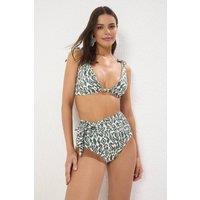 WOVCOR Women's Ethnic Print Tie Side High Waist Bikini Bottom with Wrap Detail | Size: 8