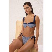 WOVCOR Women's Striped Tie Side Regular Waist Bikini Bottom with Colour Block Detail | Size: 8