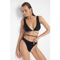 WOVCOR Women's Minimal High Leg Regular Waist Bikini Bottom with Clean Finish in Black | Size: 10