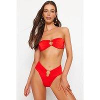 WOVCOR Women's High Waist Bikini Bottom with Ring Hardware Detail & Shaping Fit in Scarlet | Size: 8