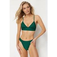 WOVCOR Women's Textured Regular Waist Bikini Bottom with Minimal High Leg Fit in Dark Green | Size: 6
